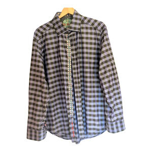 Robert Graham Shirt Mens Large Gotham Purple Plaid Embroidered Flip Cuff